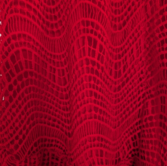 Women's Chelsea28 Red Lace Ruffle Above The Knee Dress - Picture 5 of 6